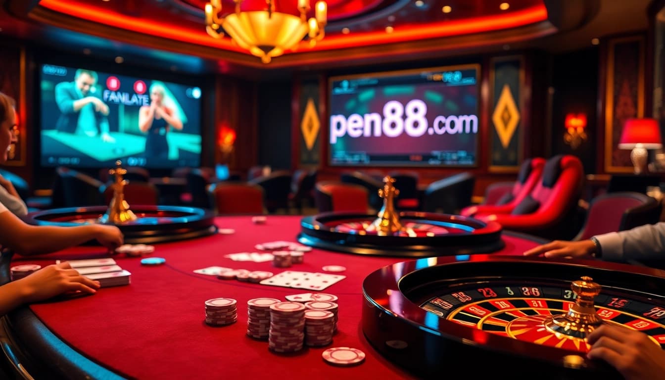 Exciting high-stakes poker scene highlighting the online platform open88 com with a luxury casino atmosphere.