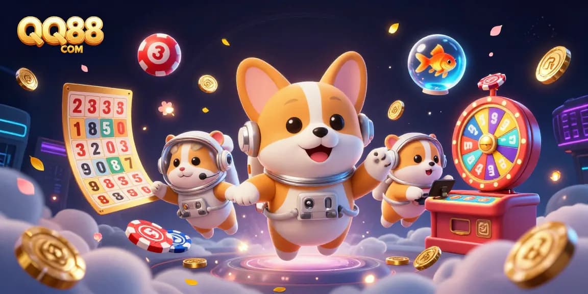 Experience endless fun at QQ88 COM with our vibrant casino scene featuring unique characters and dynamic game elements.