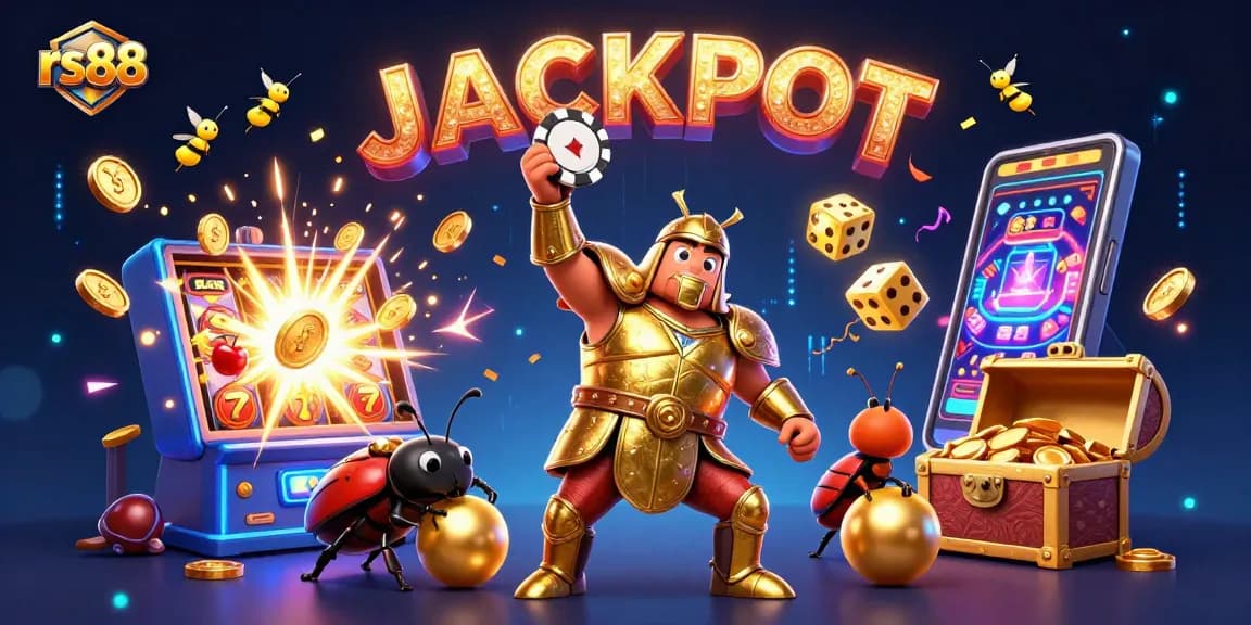 Play and win with rs88 in this vibrant, detailed casino scene featuring dynamic game elements.