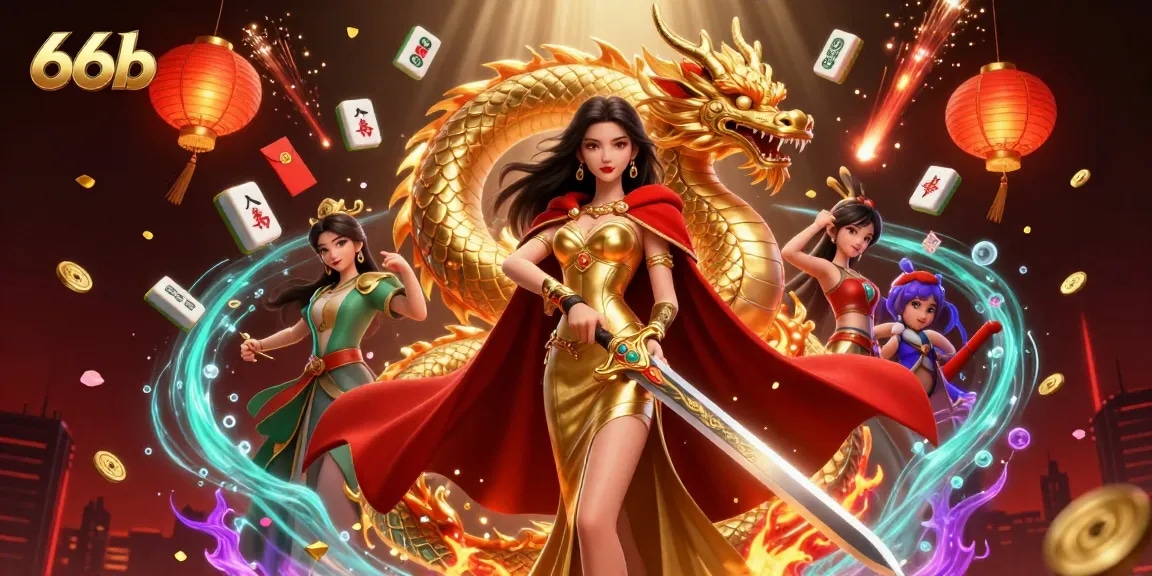 Engage in thrilling casino gameplay with 66b as the warrior queen commands her dragon amidst festive decorations.