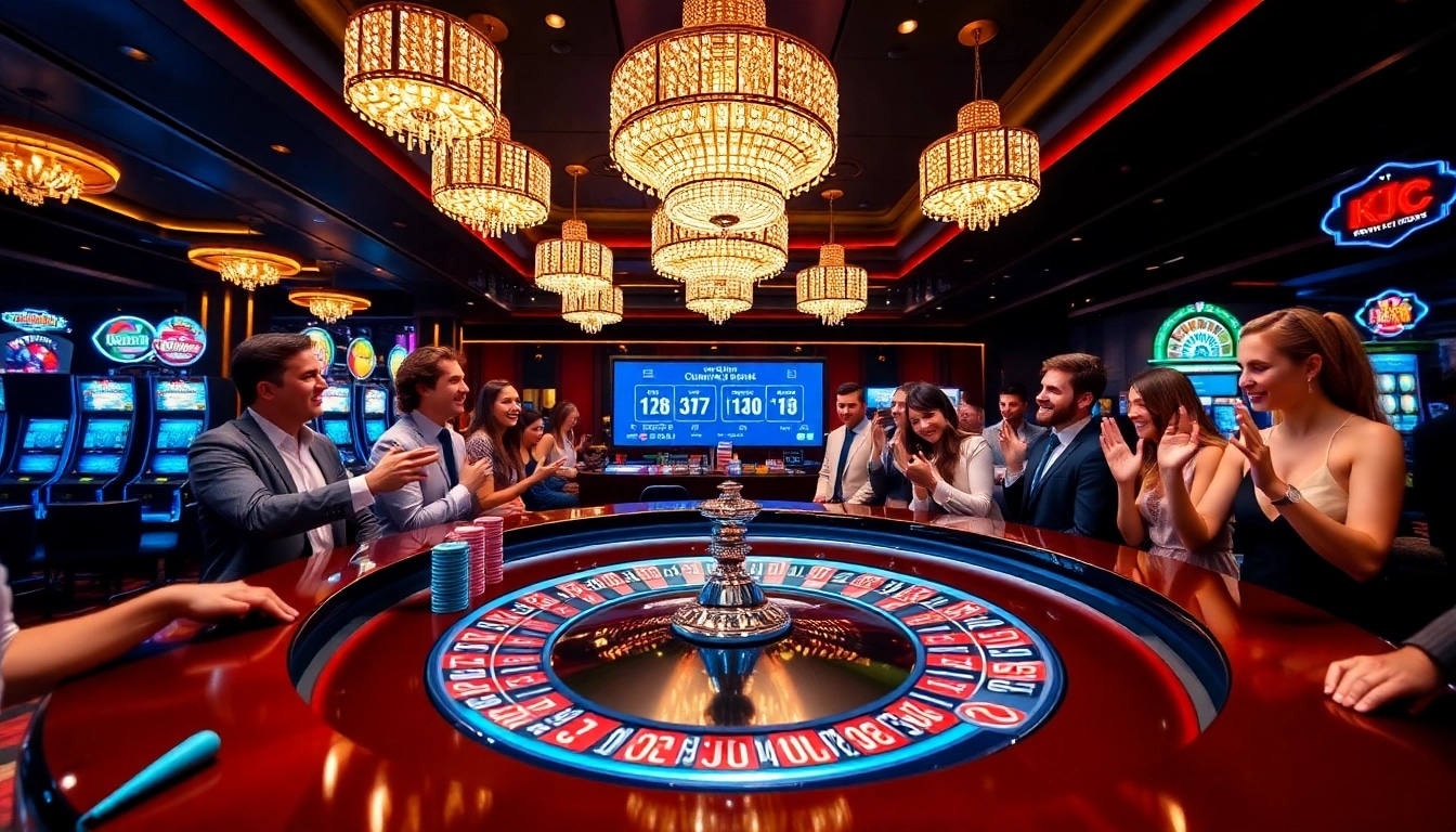 KJC football gaming excitement with vibrant casino tables and enthusiastic players.