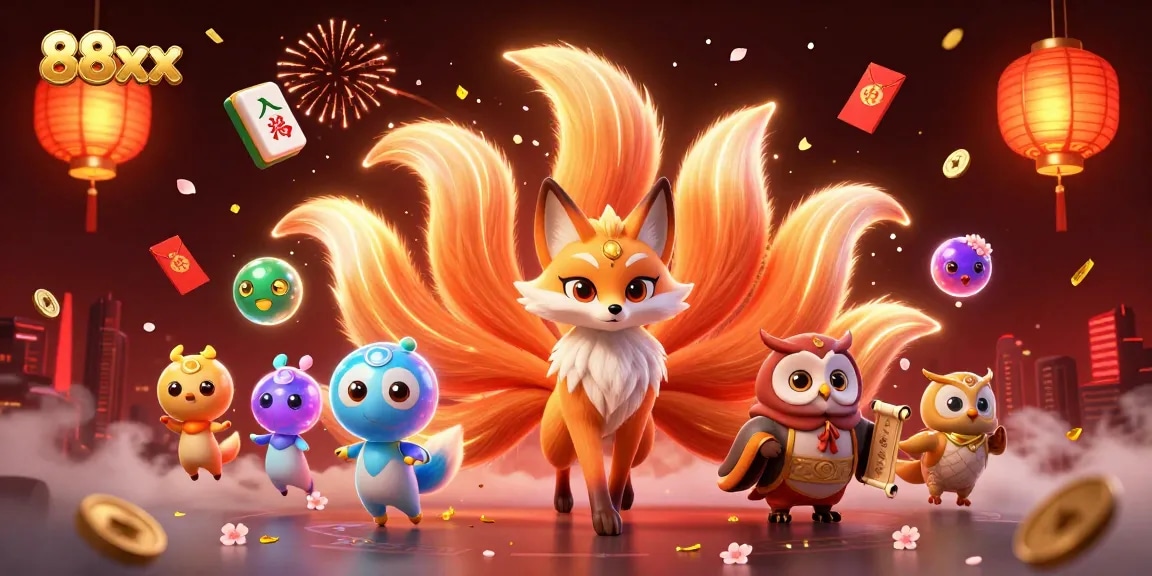 Experience thrilling gaming adventures with 88xx's vibrant casino illustration showcasing magical spirits and dynamic elements.