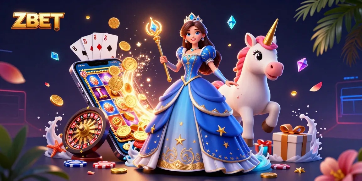 ZBET reveals excitement with slots and casino games in a vibrant, enchanting scene