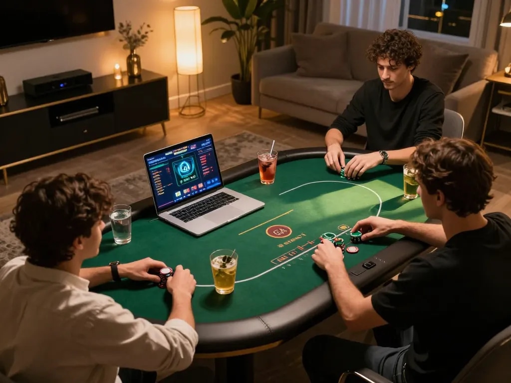Engaging in thrilling online poker moments with GA 888 on a stylish gaming laptop