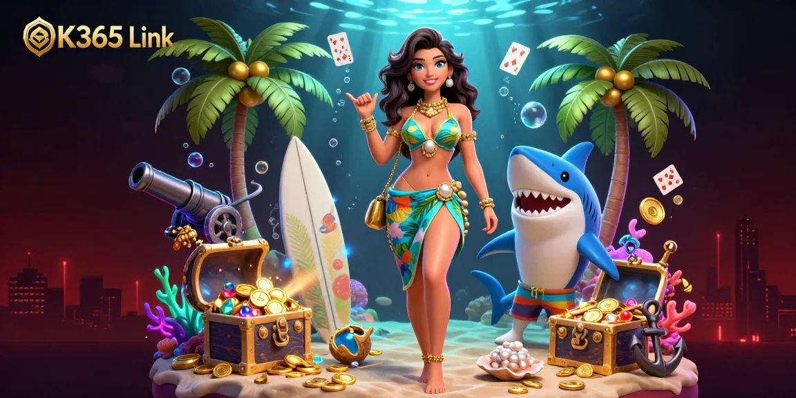 Experience the thrill of OK365 Link with dynamic underwater treasures and vibrant casino elements.