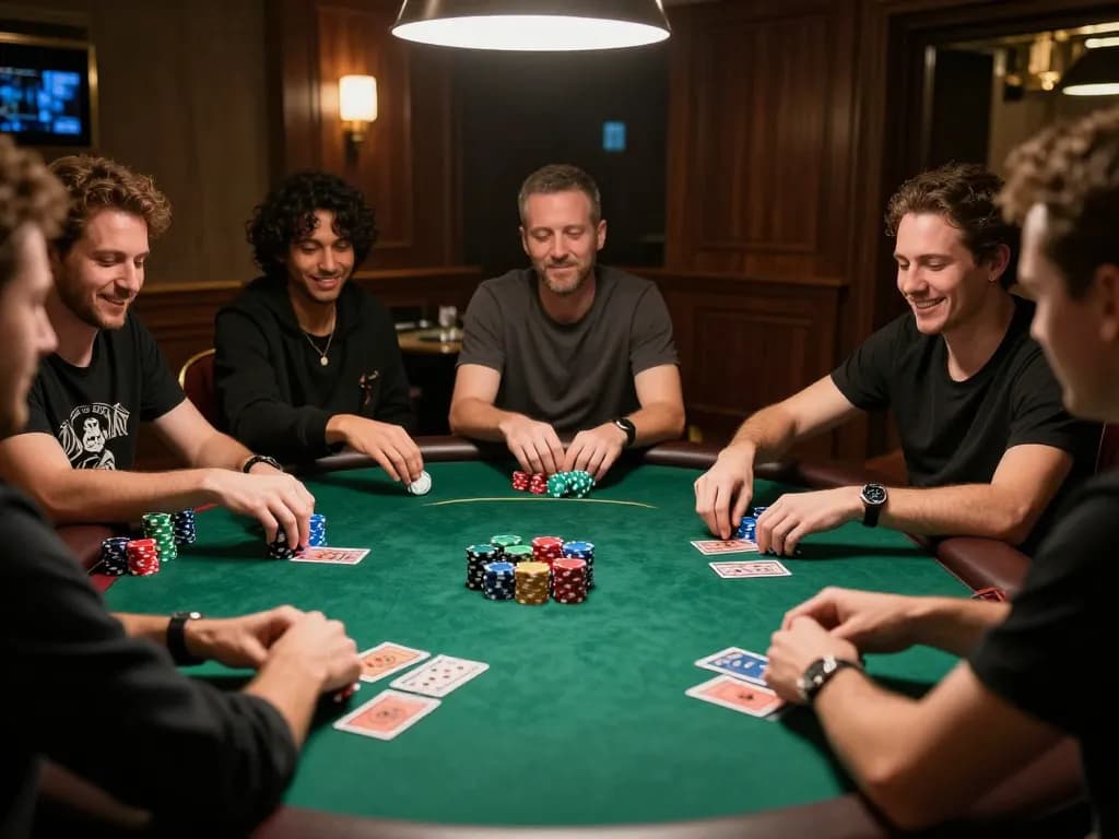 Players at an exciting poker table showcasing DA88 gameplay strategy with colorful chips and cards