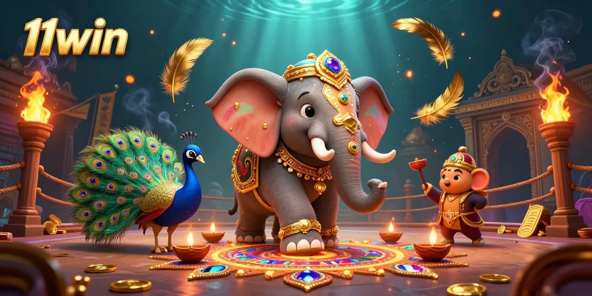 Experience the thrill of 11win with vibrant Diwali-themed casino elements in a colorful 3D scene.