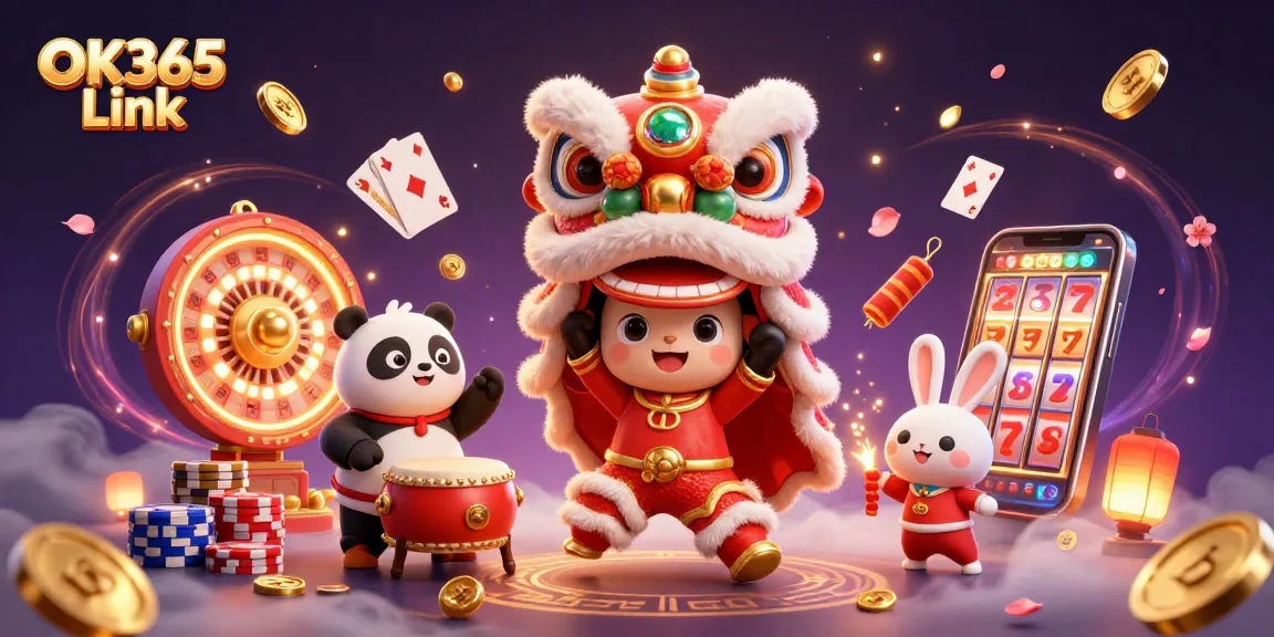 Experience the excitement of OK365 Link with vibrant gambling elements in a festive celebration.