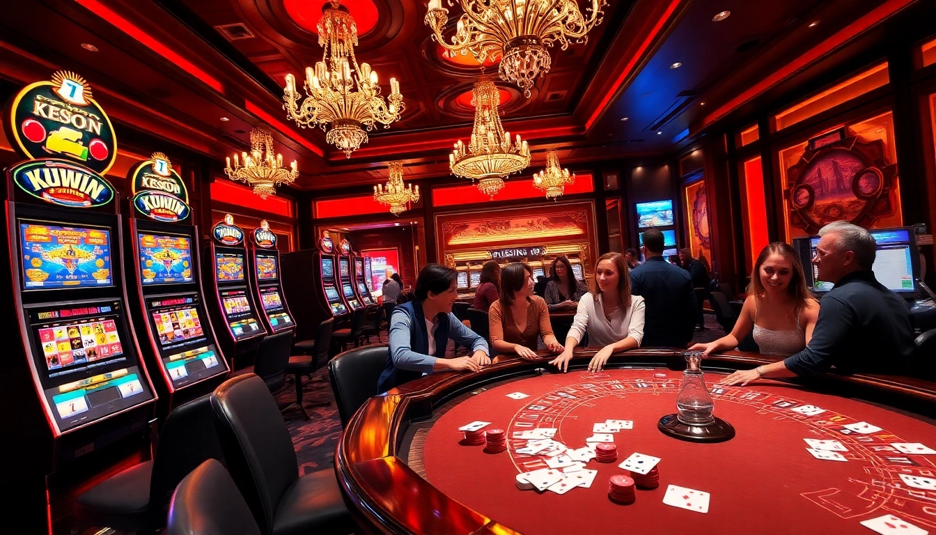 Experience excitement with KUWIN at a vibrant casino featuring slot machines and roulette.
