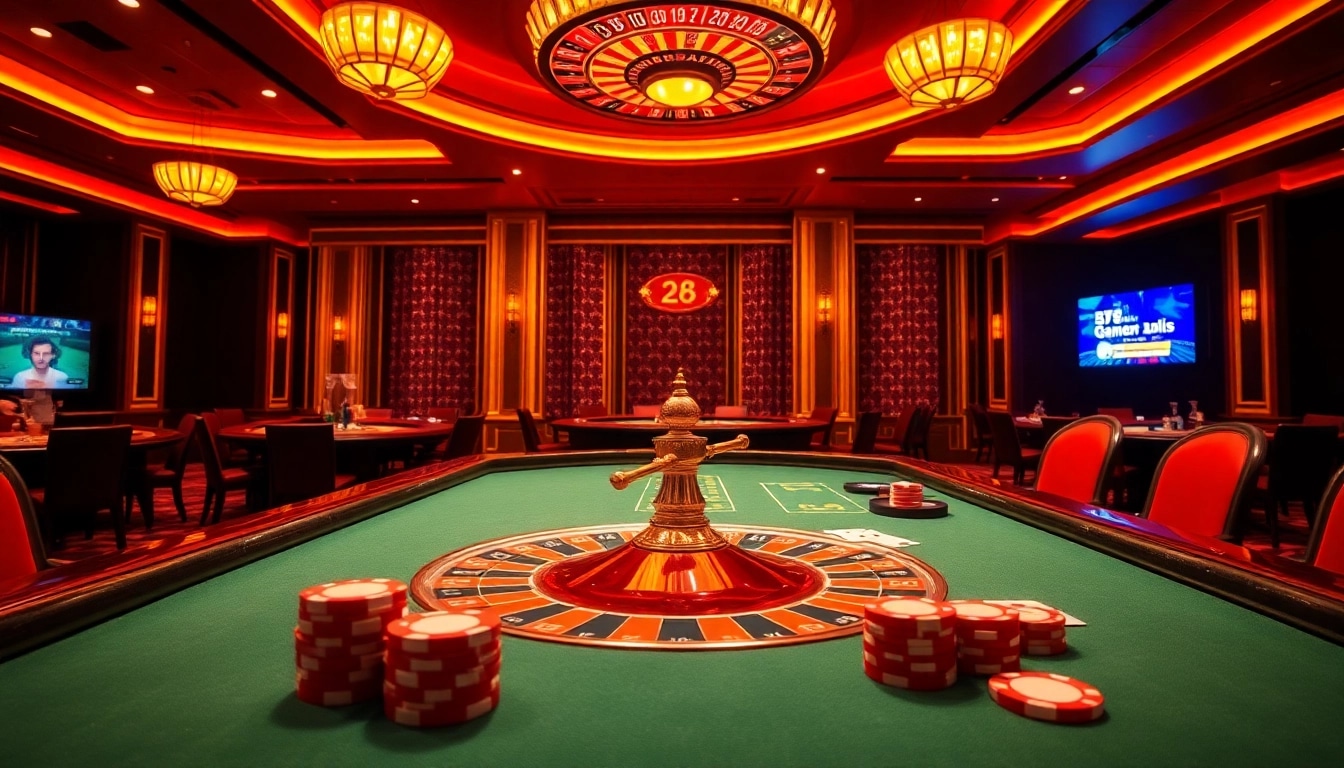 Experience the thrill of gambling at https://88new.autos/, featuring a luxurious casino scene with roulette and poker.
