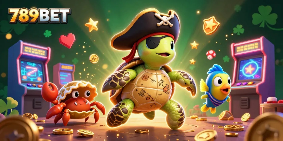 Join the excitement at 789BET with immersive gaming featuring a pirate turtle and vibrant slot machines.