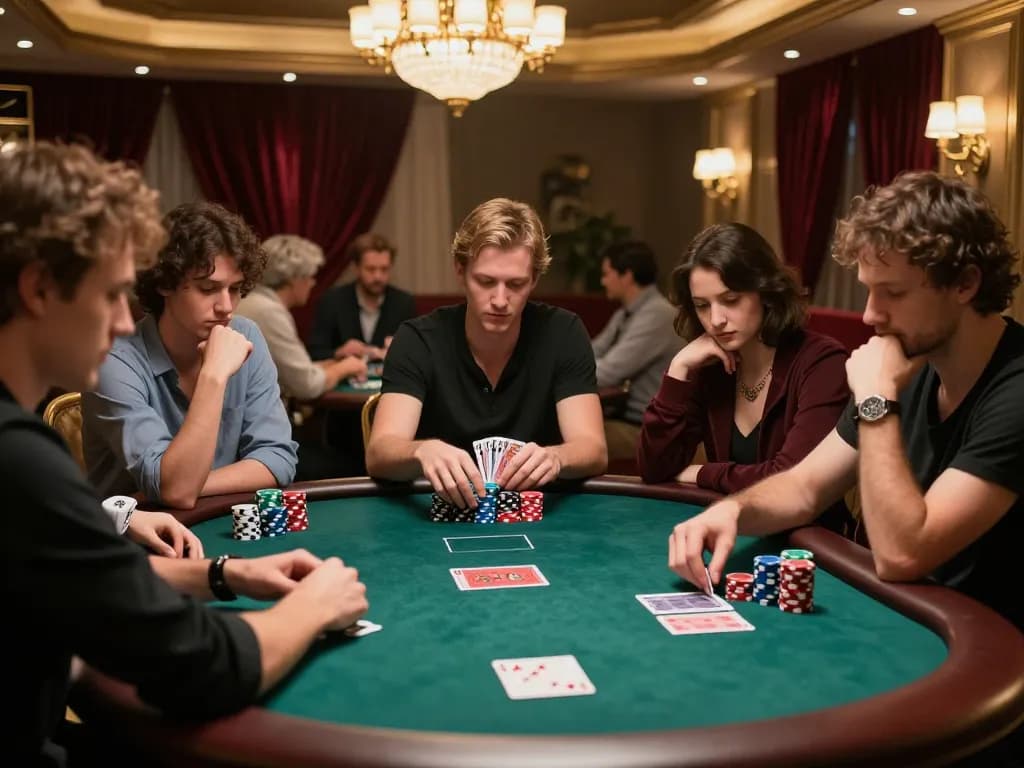 Players engaging in strategic poker betting at an elite table, sunwin20 app displayed on smartphones nearby