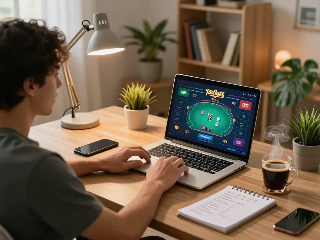 Engaging online poker gameplay at home with 789winpen setup showing player strategies.