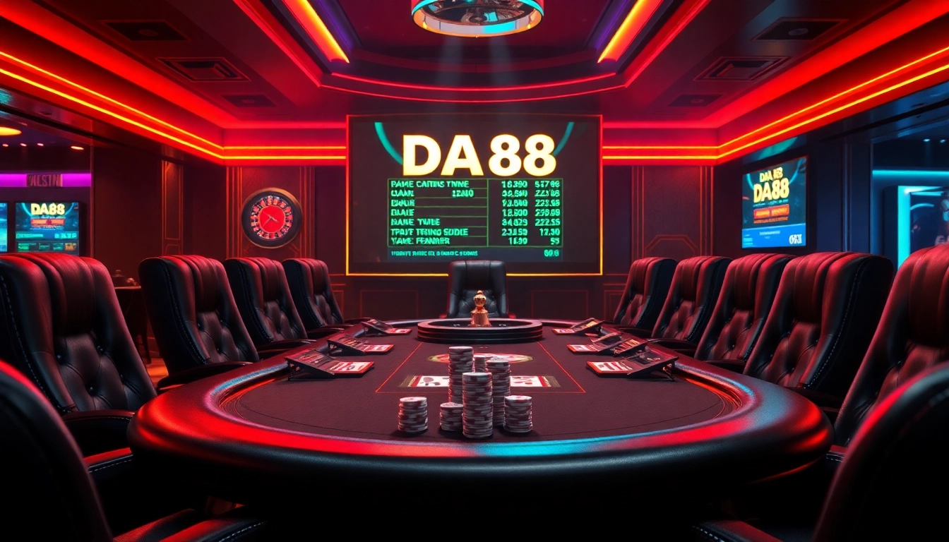 Players engage in high-stakes poker as they analyze DA88 betting odds in a luxurious casino setting.