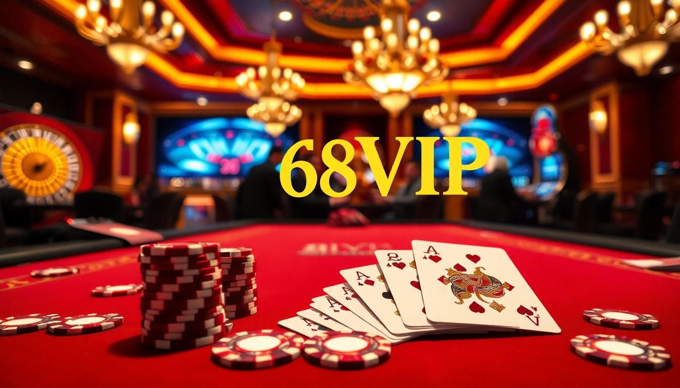 Players strategizing in an upscale casino at 68VIP, capturing the essence of excitement and high stakes.