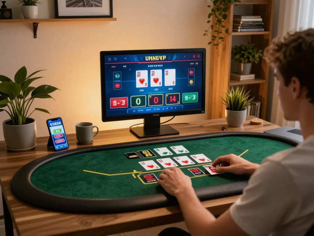 Person engaging with LV88 live dealer blackjack at home, showcasing strategic gameplay.