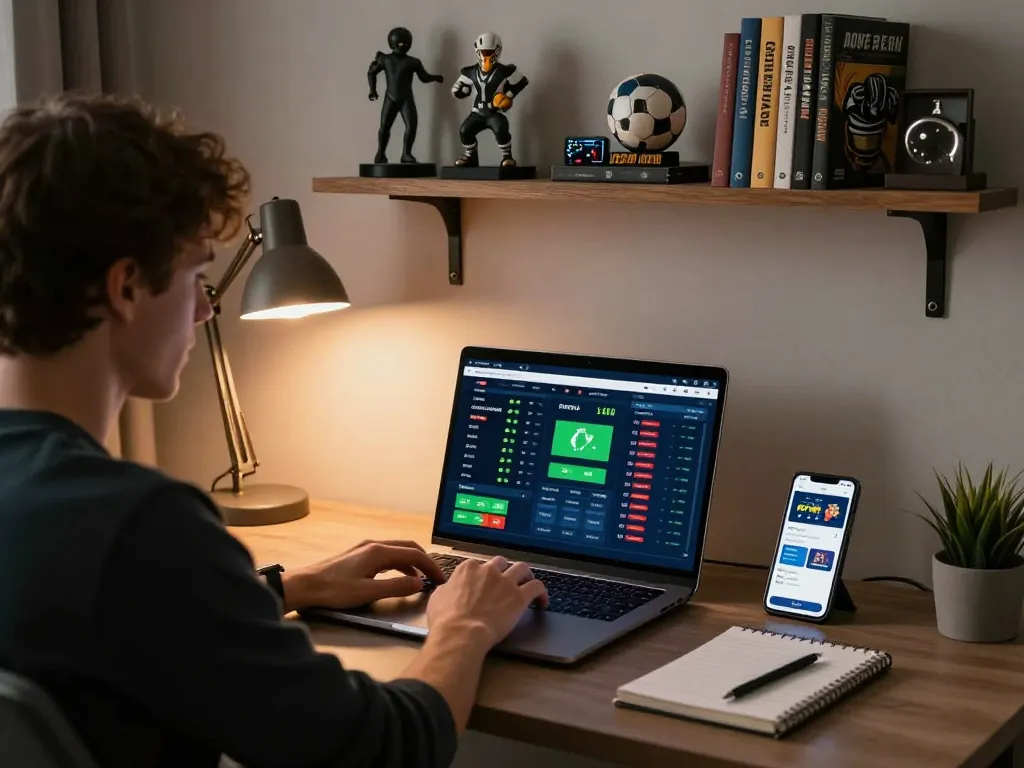 Engaging in tỷ lệ nhà cái analysis through an online sports betting setup for strategic decision-making.