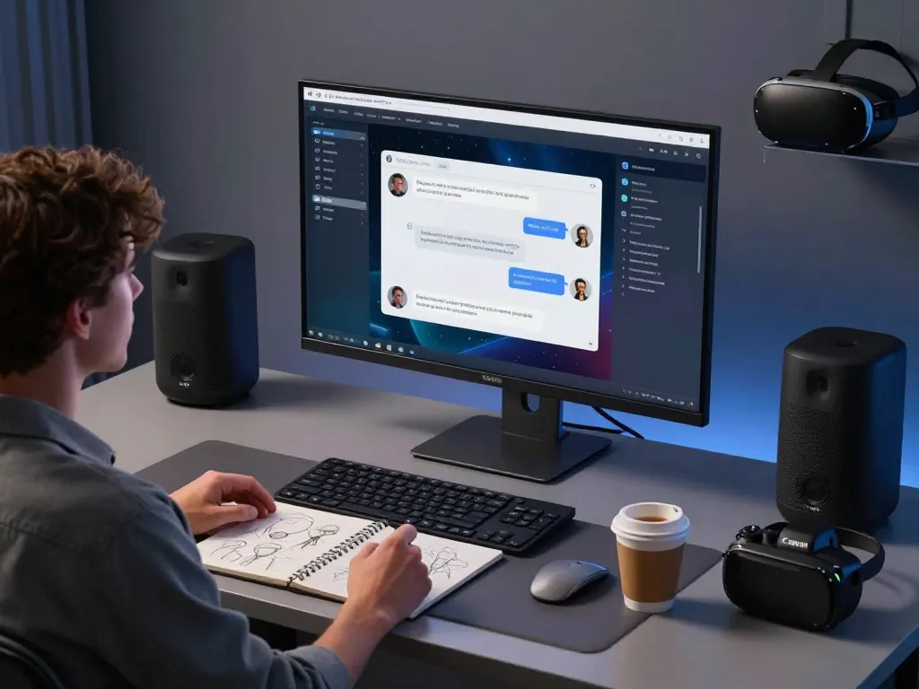 Engaging in crushon AI chat on a modern tech setup, showcasing user interaction.