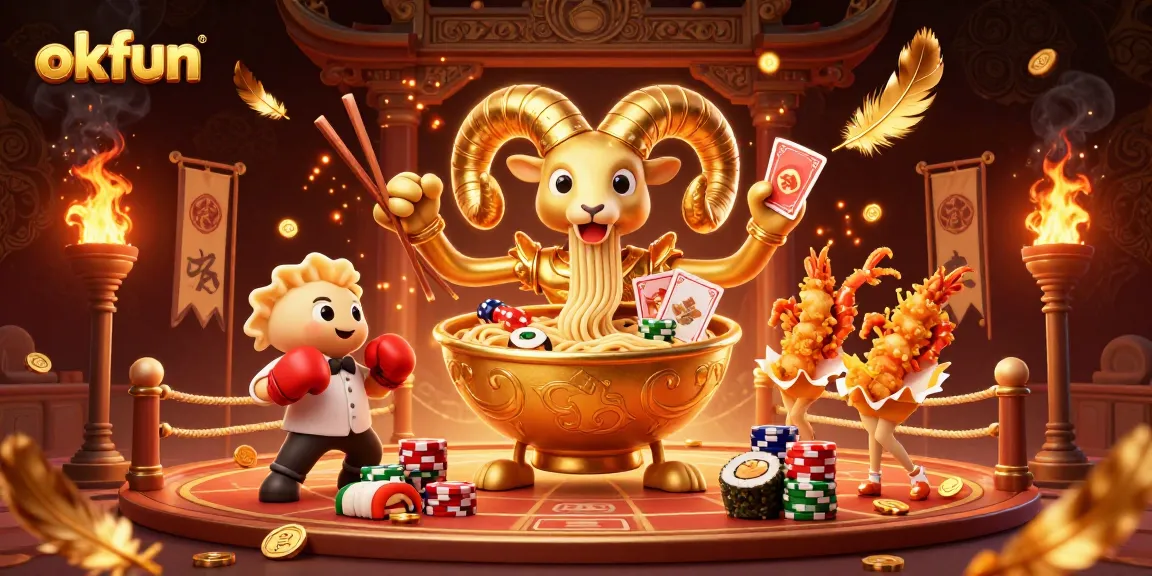 Engage in exciting gameplay at okfun with a vibrant casino scene featuring unique 3D characters.