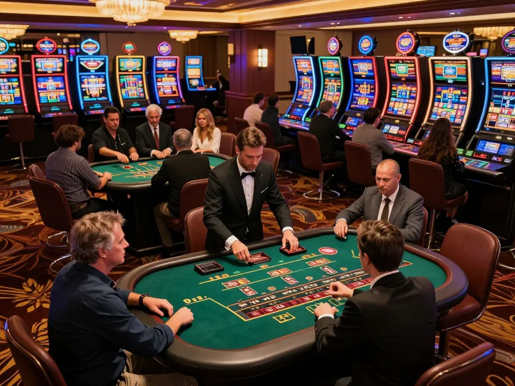 Dwin guides players in a vibrant casino environment with engaging gameplay, strategic decisions, and high-stakes excitement.