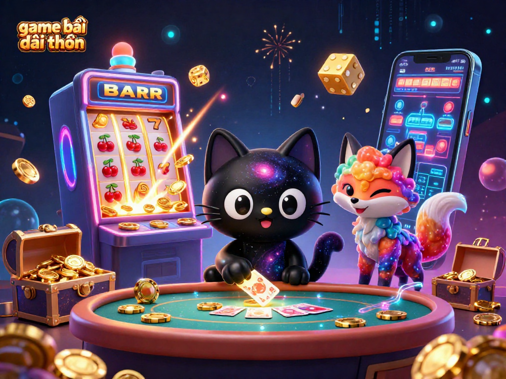 Win big with game bài đổi thưởng in a vibrant cosmic casino scene full of characters and effects.