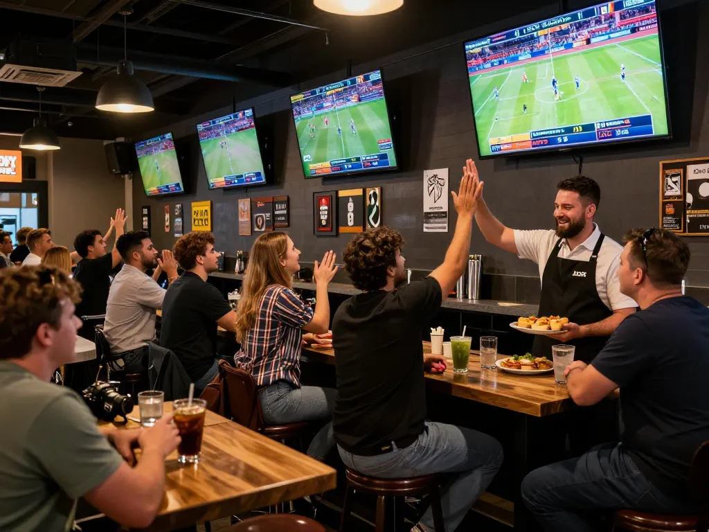 Exciting sports betting scene at 79king-vn with friends celebrating a win, showcasing live games.