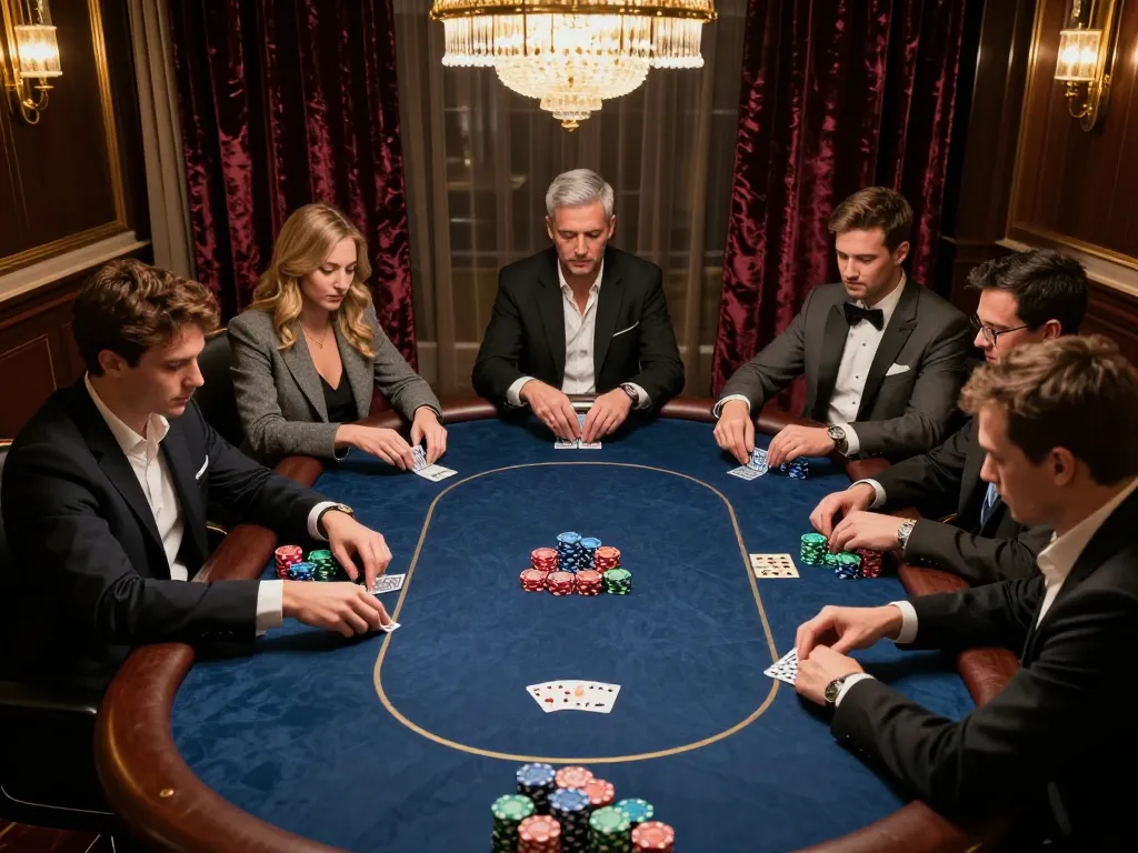 Intense poker gameplay showcasing players at a high-stakes table with 89bet com strategies in action.