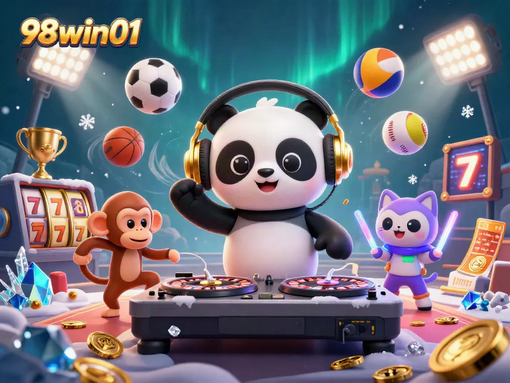 Engage with exciting betting dynamics on 98win01 through a vibrant casino illustration featuring lively characters.