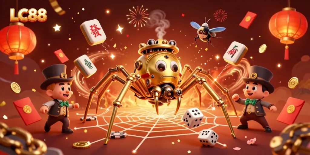 Engage in thrilling gameplay at LC88 with steampunk casino elements and festive decorations.