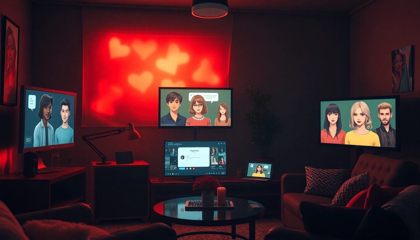 Engaging scene showcasing the addictive world of nsfw ai with diverse characters and modern technology.