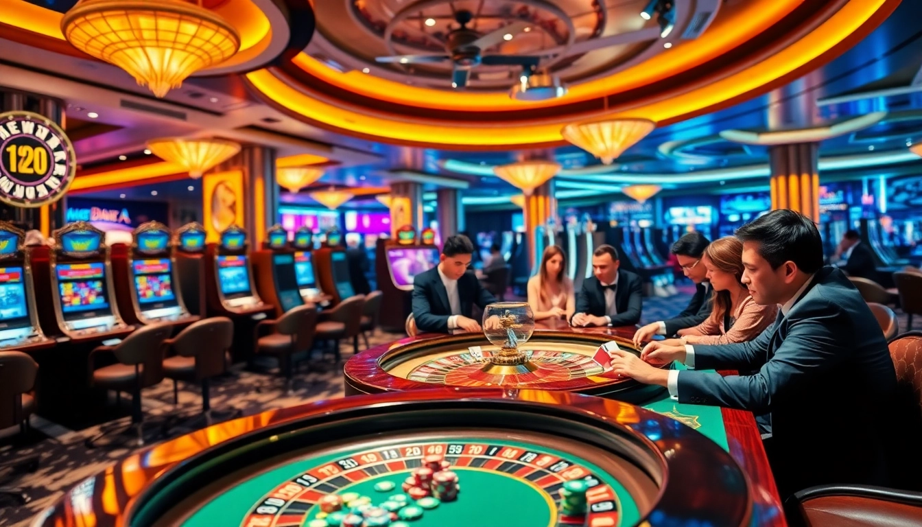 Exciting casino scene featuring thrilling games at https://xx88.boats/ with players engaging in poker and roulette.