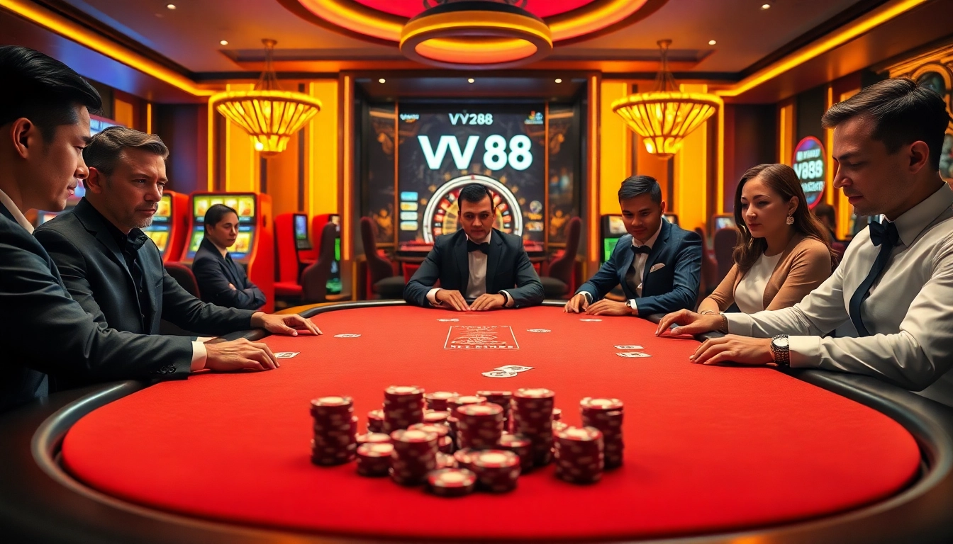 Experience the thrill of VN88 at a luxurious poker table surrounded by excitement.