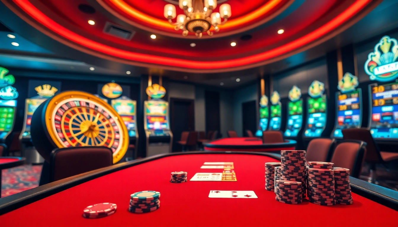 Experience the thrill of betting at sunwin.loans with a vibrant casino scene featuring a roulette wheel and poker table.
