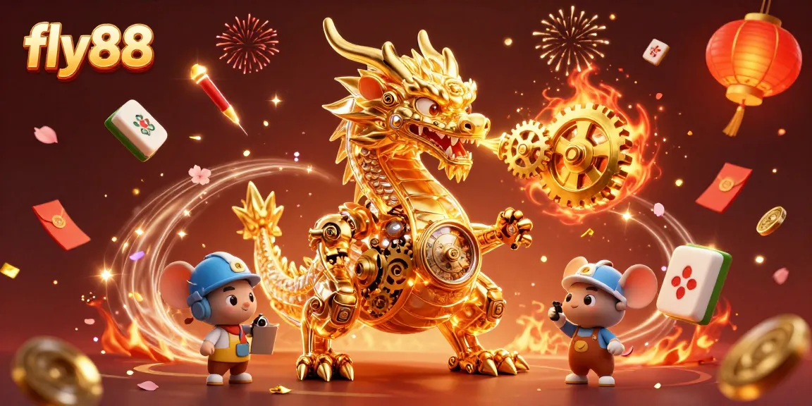 Experience thrilling moments at fly88 as the golden dragon interacts with vibrant game elements in a captivating online casino.