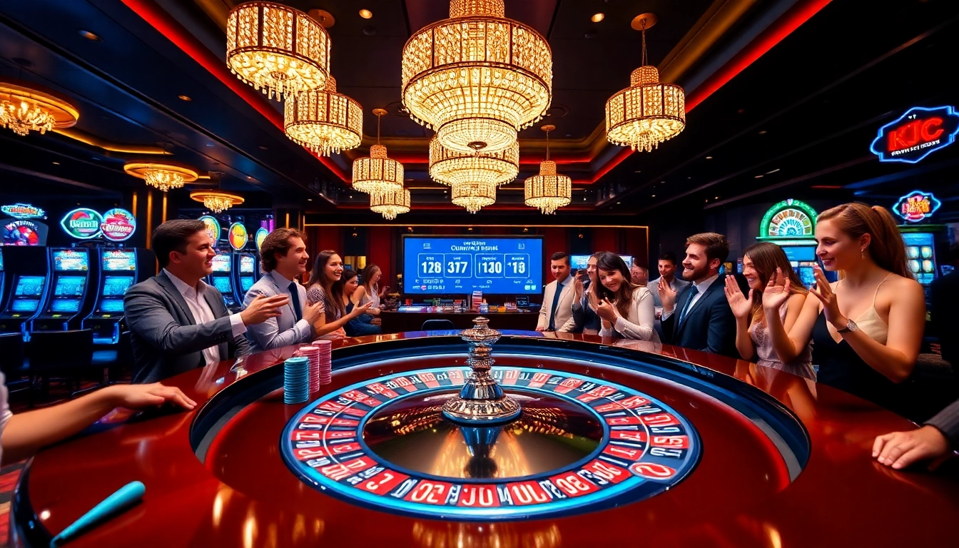 KJC football gaming excitement with vibrant casino tables and enthusiastic players.