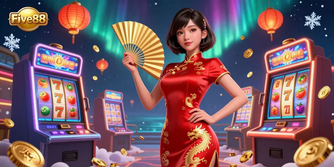 Experience the vibrant energy of Five88 with a stunning 3D illustration showcasing casino games, coins, and stunning visuals.