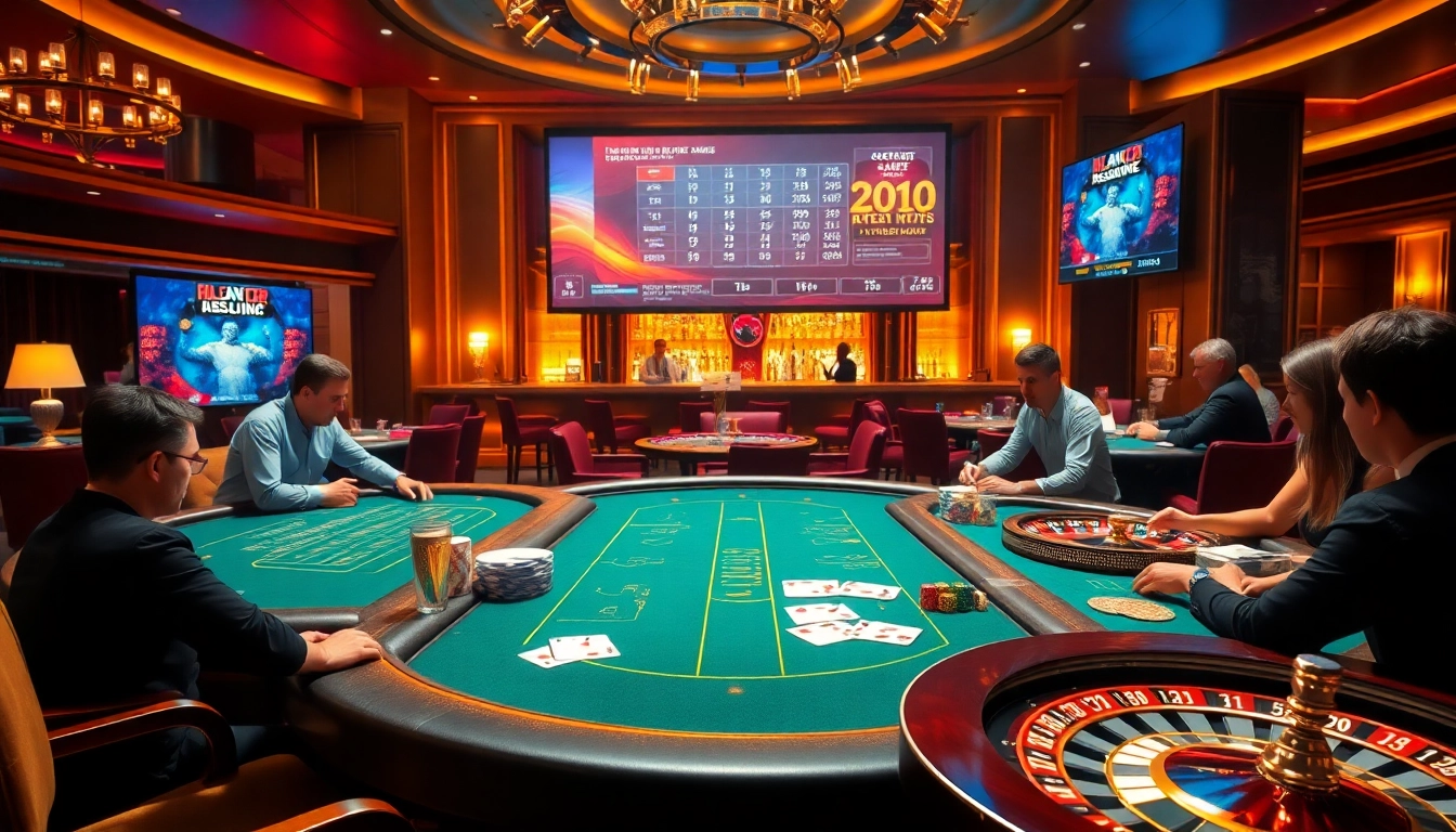 Experience excitement at https://uu88.bio/ with a luxurious casino scene highlighting poker and roulette action.