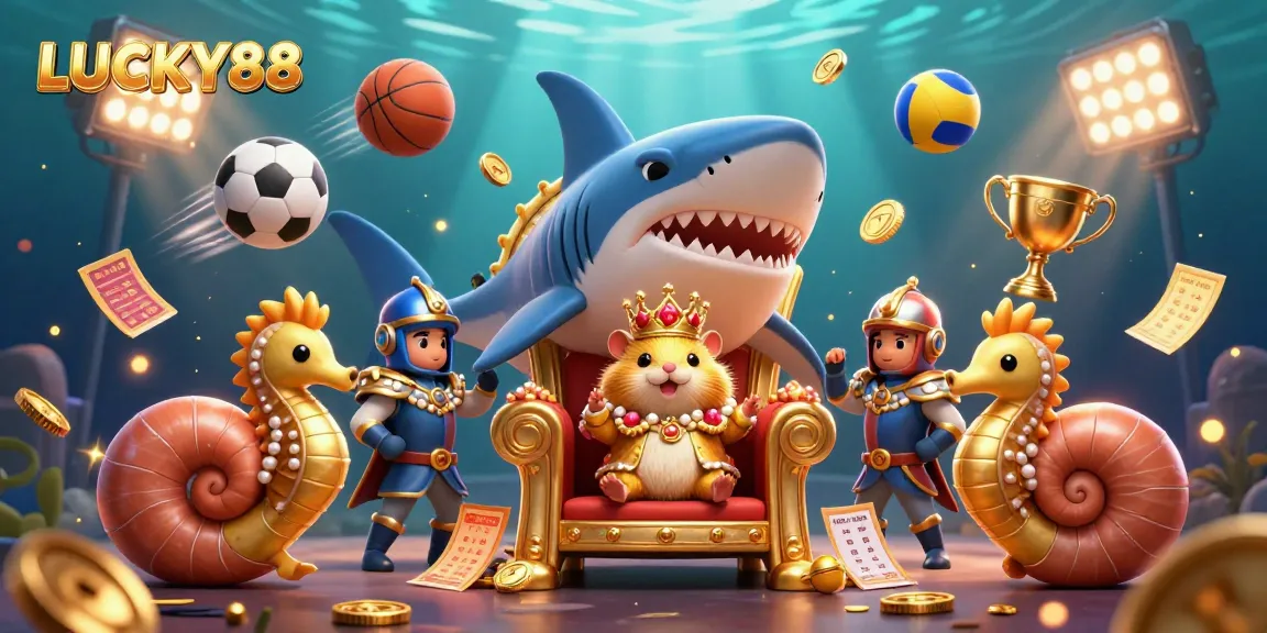 Experience the thrilling gameplay of LUCKY88 with a golden hamster king and dynamic casino elements.