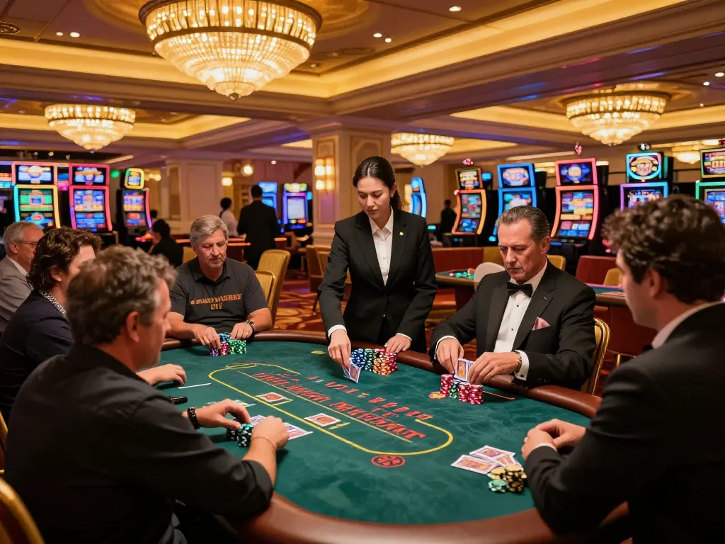Players strategizing their bets at blackjack table, highlighting mb66 link for casino excitement