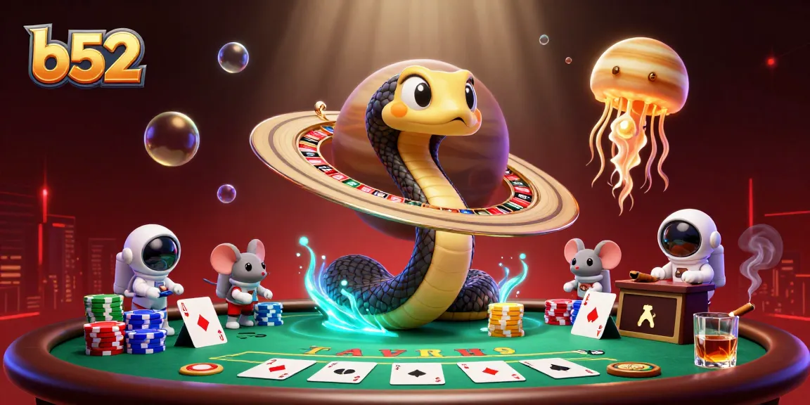 Join the cosmic excitement of b52 gaming with unique roulette and poker elements in a vibrant scene.