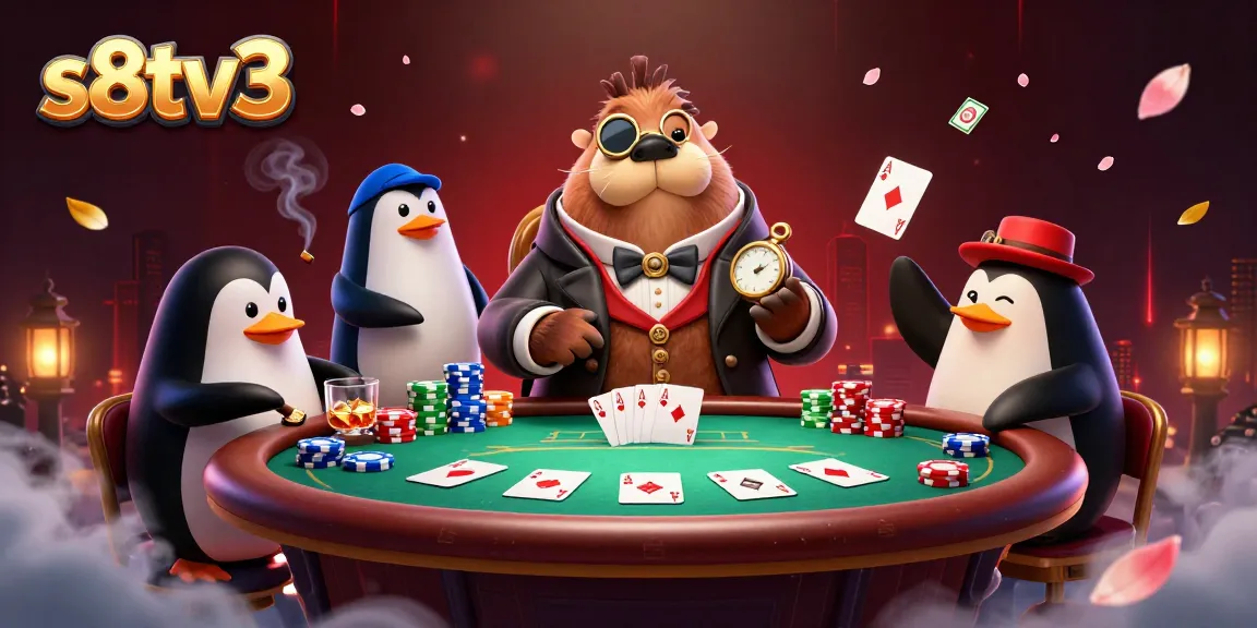 S4tv3 showcases a thrilling underwater poker scene featuring a walrus, penguin dealer, and a bluffing pufferfish.