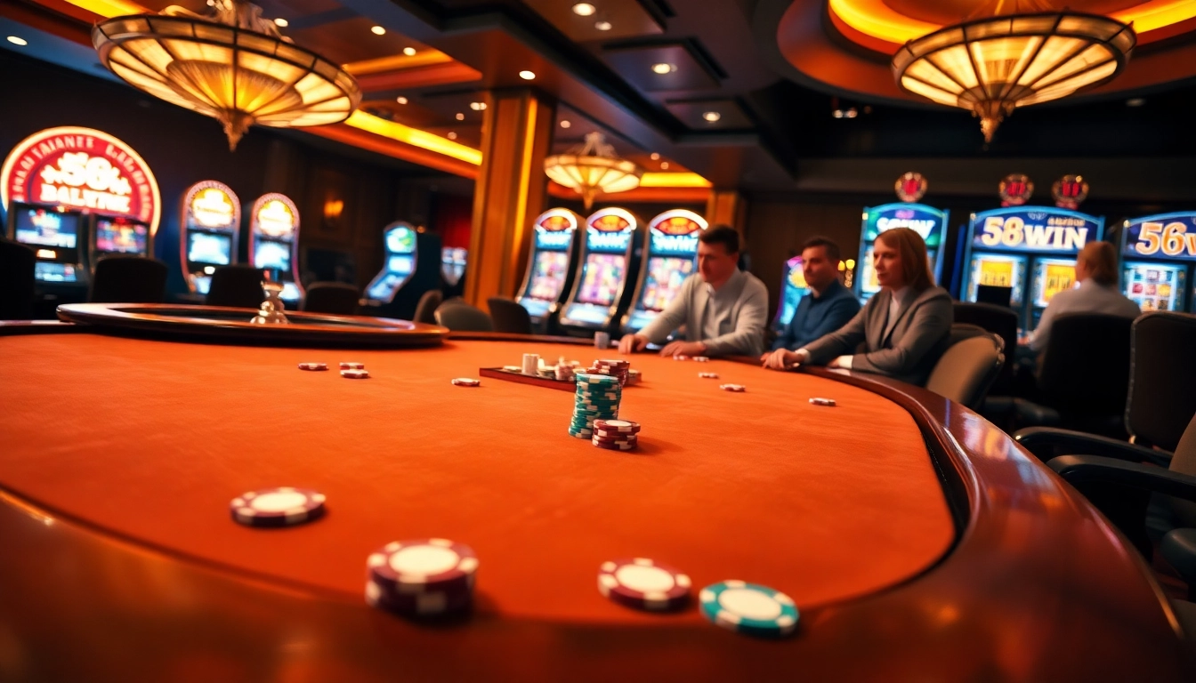 A dynamic poker table at 58win with exciting gameplay and vibrant casino elements.