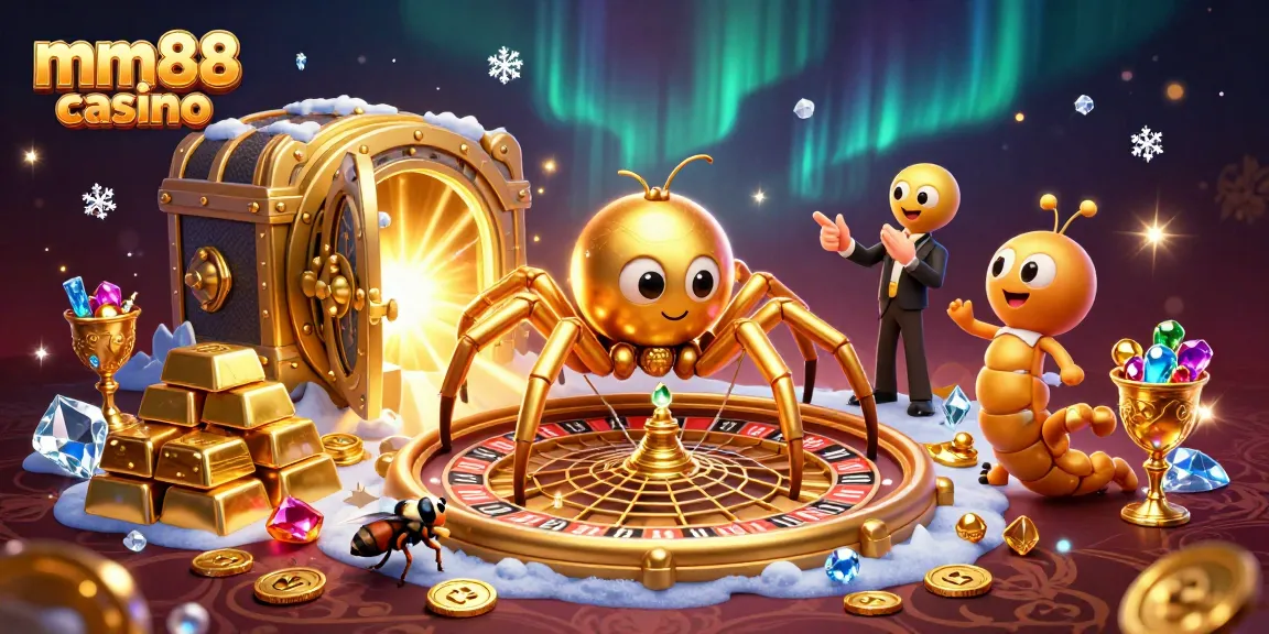Engage with the mm88 casino adventure featuring a golden spider and centipede croupier in action.