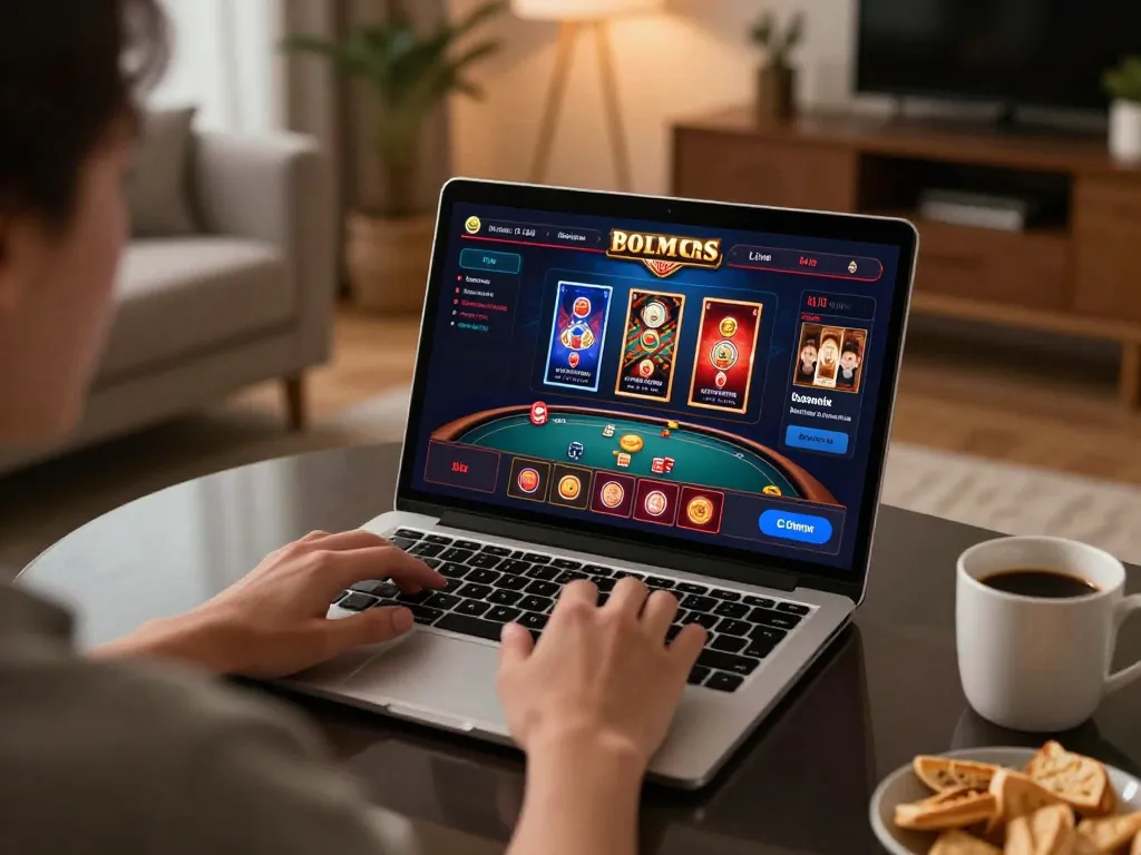 Engaging online gaming interface on jun88 com laptop, showcasing poker and slots.