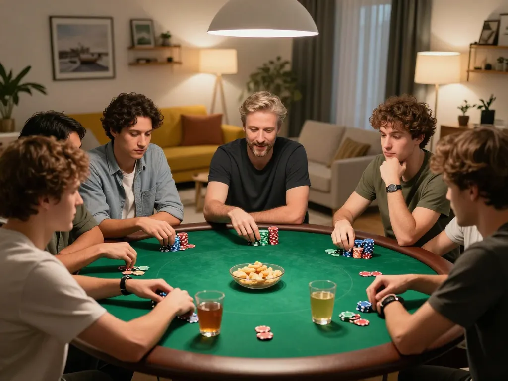 Enjoying an exciting poker game at home with friends, showcasing thrilling moments at 789winn.click.