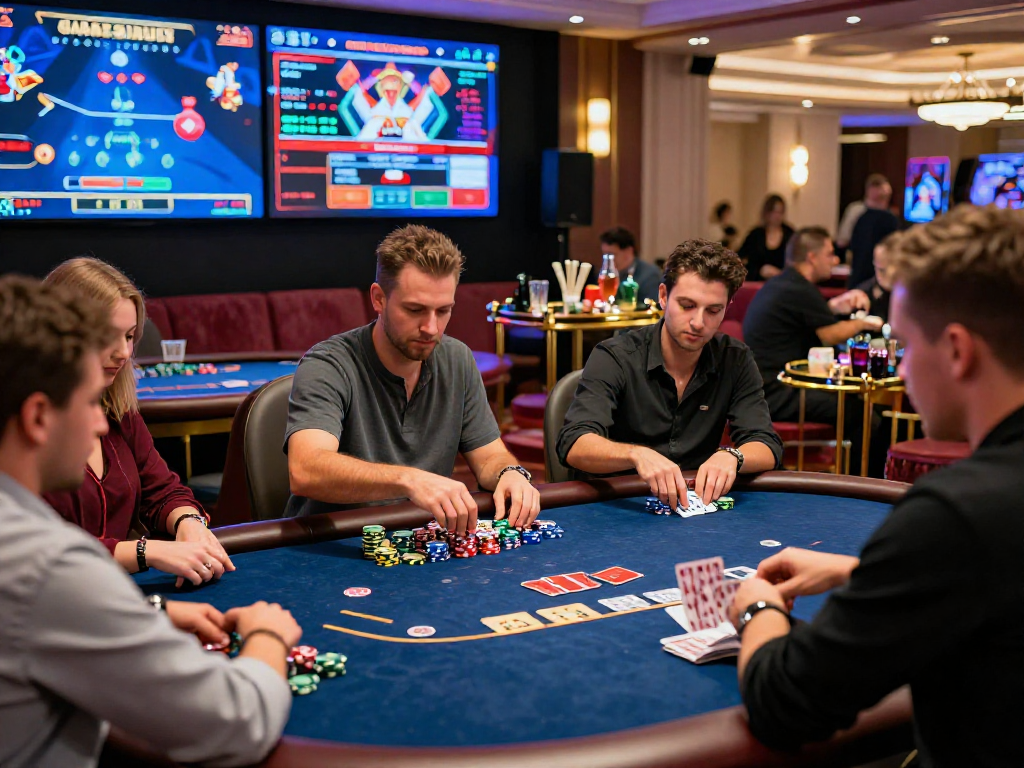 Exciting non-UK casino atmosphere from https://ghsc.co.uk highlighting thrilling poker game and diverse players.