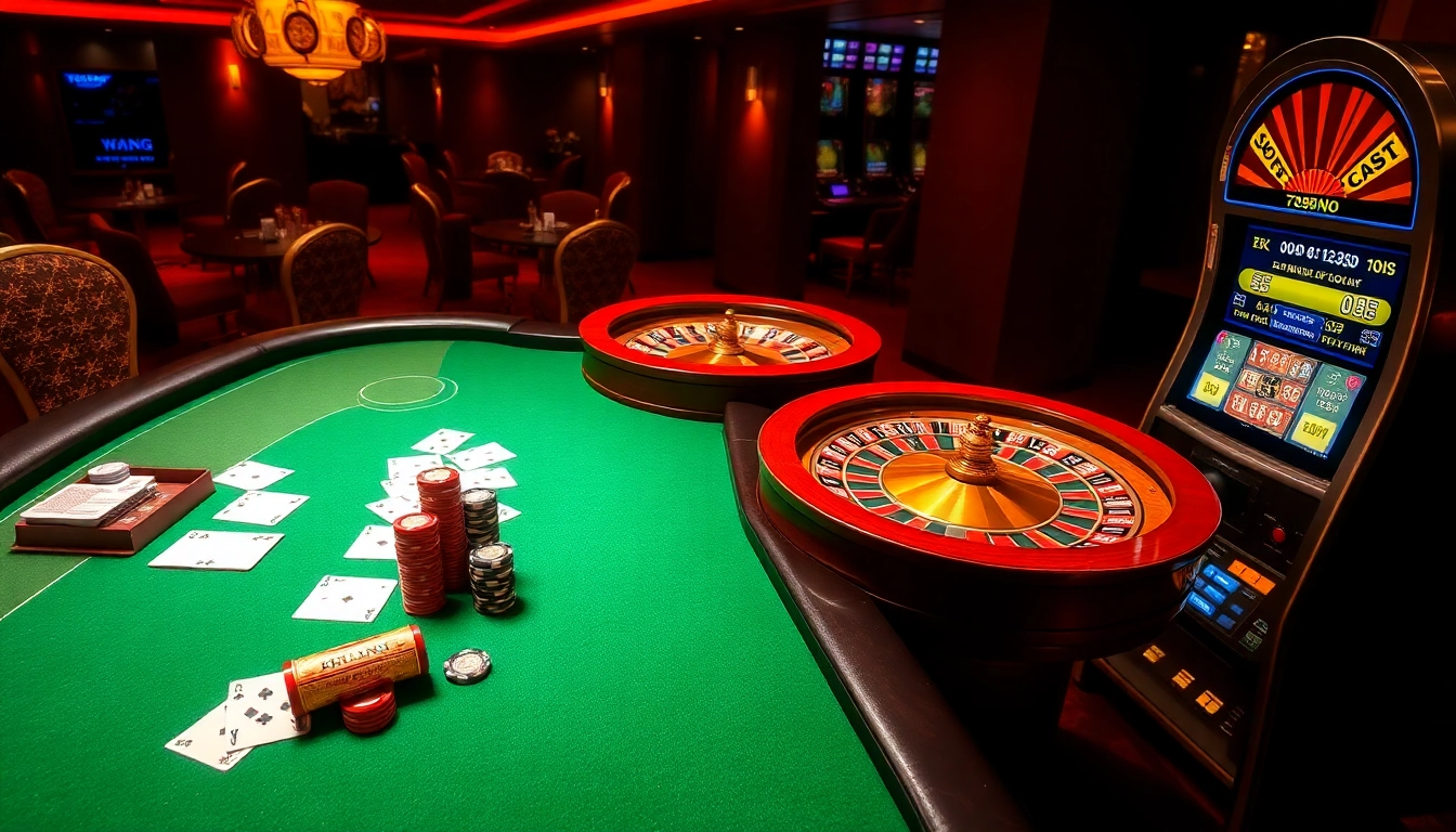 Experience excitement at trang chủ 789win with a vibrant online casino setting showcasing poker, roulette, and slot games.