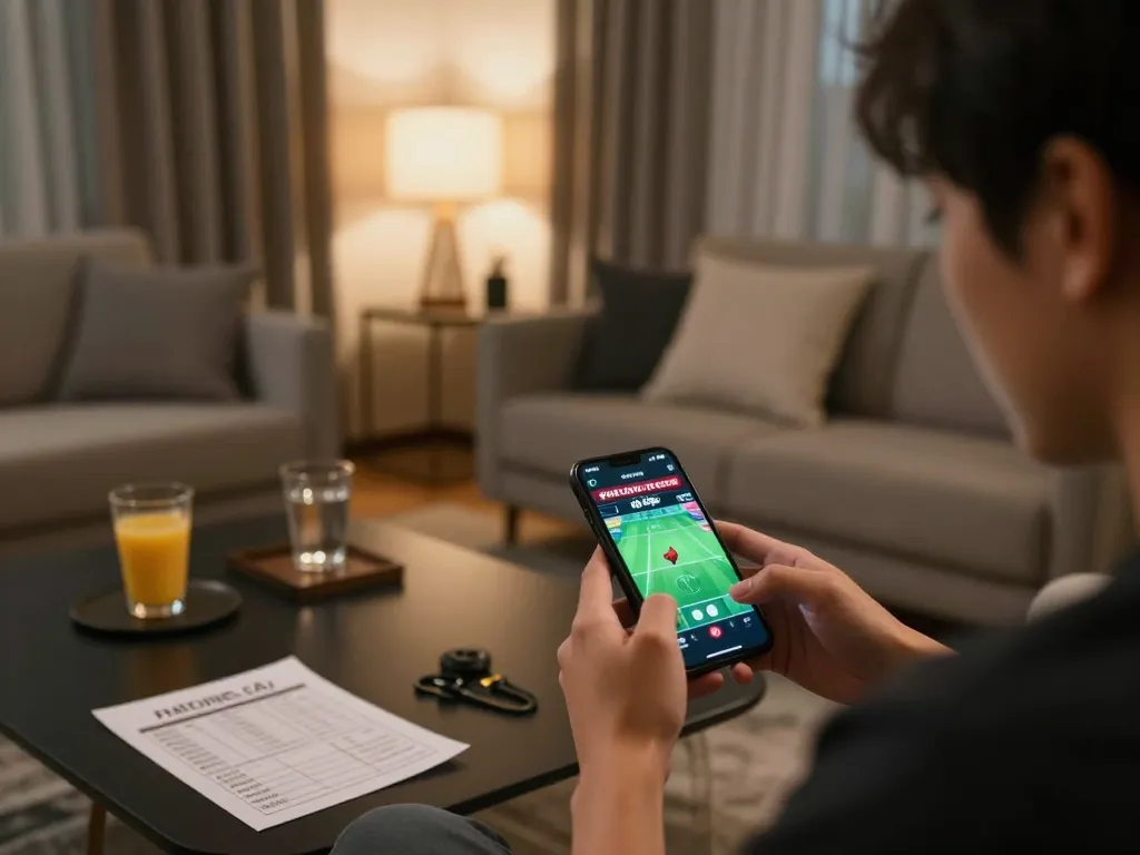 Xem Phát sóng trực tiếp đá gà trên smartphone trong một không gian phòng khách ấm cúng, hấp dẫn và năng động.