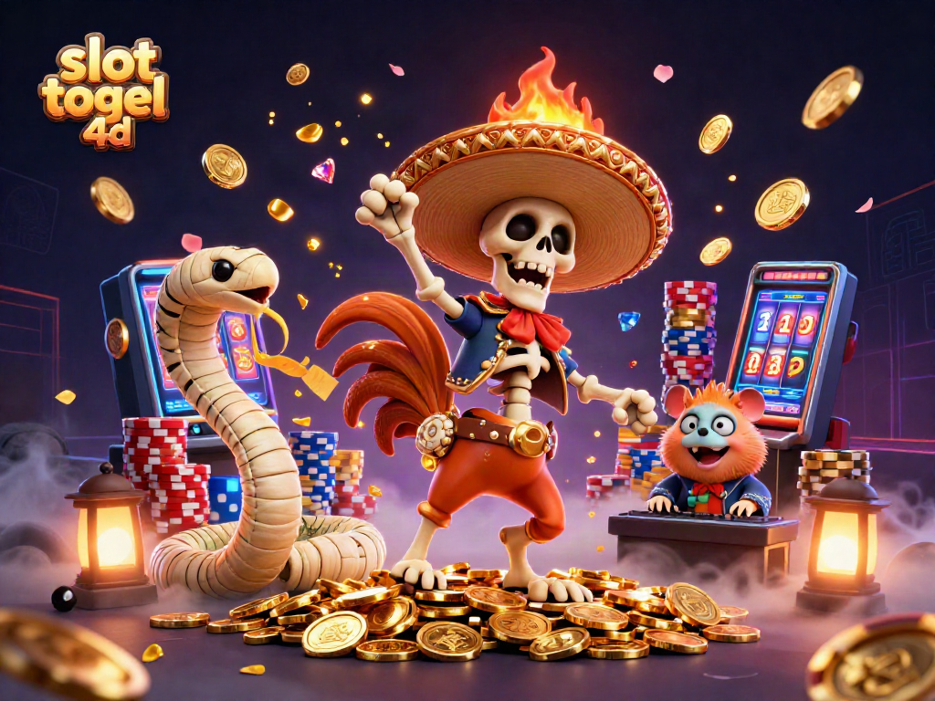 Engage with slot togel 4d as a vibrant cartoon scene features a mariachi rooster on golden coins.