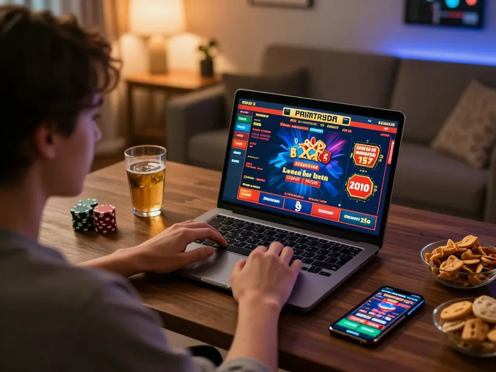 The person enjoys online gambling while engaging with vibrant casino games on their laptop at home, showcasing the excitement of https://www.bearcreekwatershed.org/macroinvertebrates.